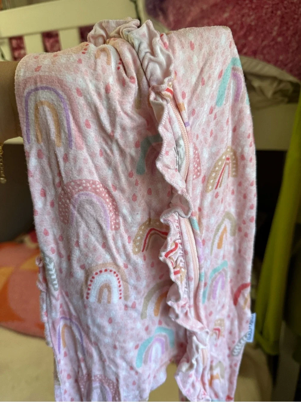 Milk + Coco bamboo footed sleeper in the Rainbow print, 9–12 month
